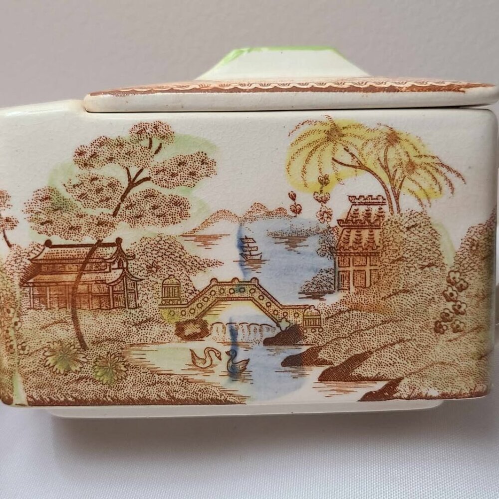 Vintage Japanese Gardens Rectangular Ceramic Creamer 6.25in x 2in x 3.5inH - Picture 5 of 8